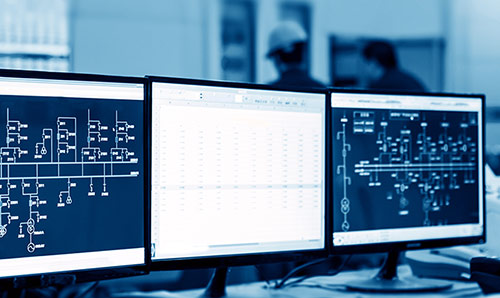 Computer monitors in a lab